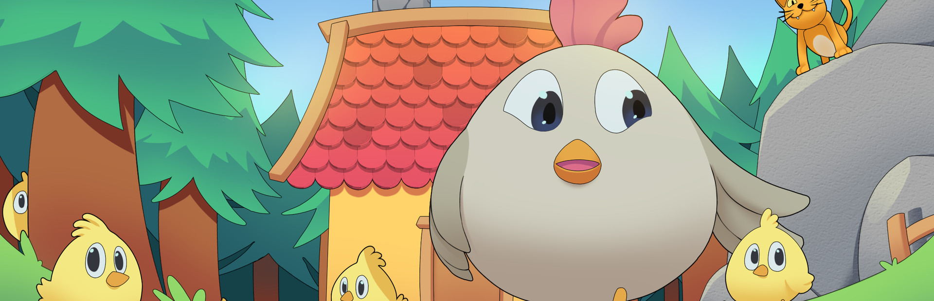 HEN, CHICKS AND CATS