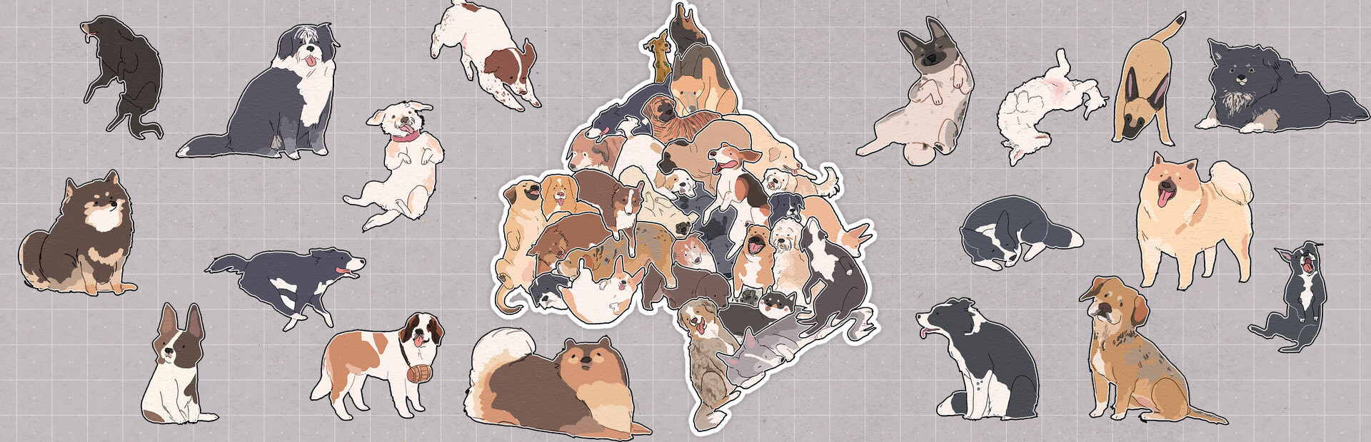 Dogs Huddled Together 挤在一起的狗狗们